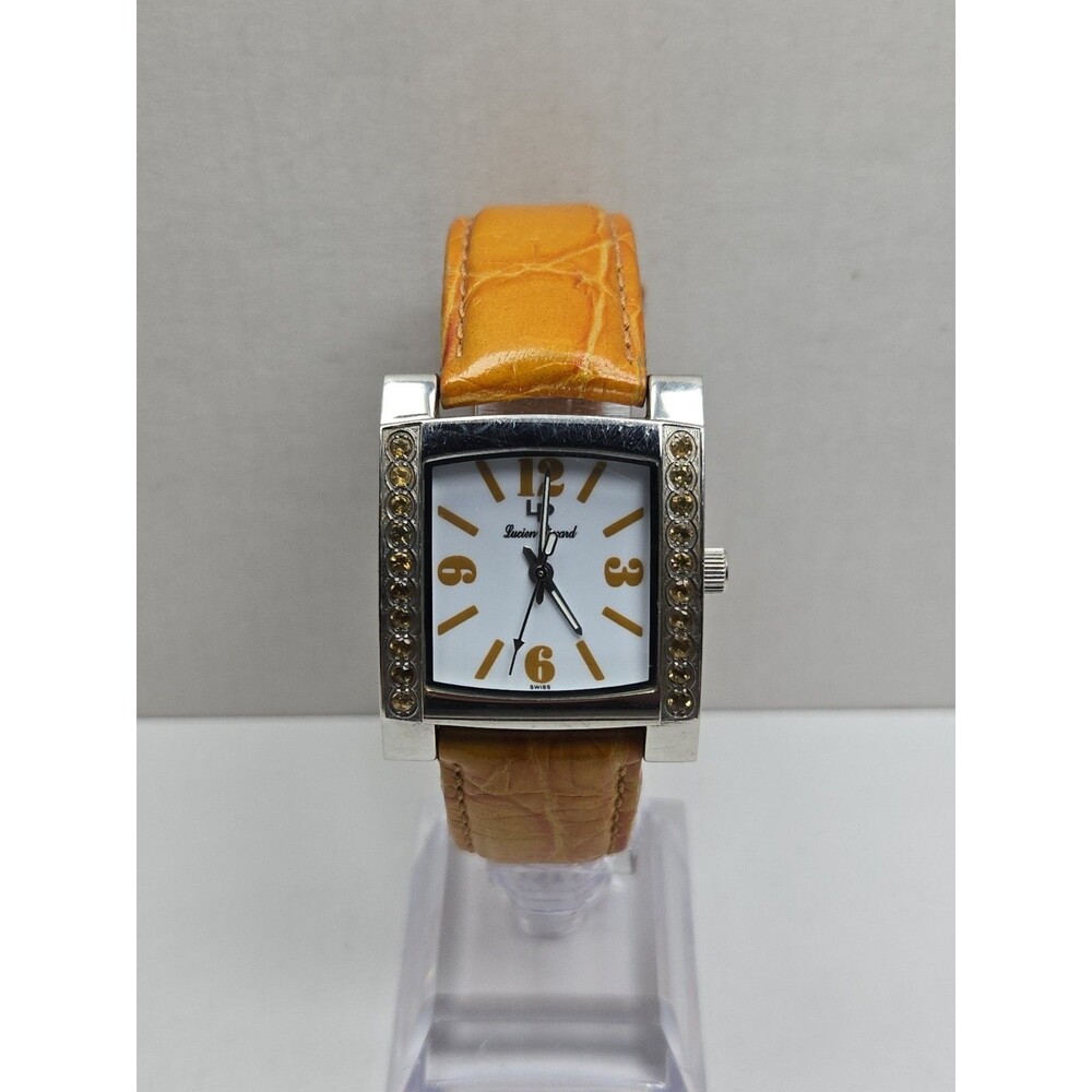 Lucien Piccard Swiss Quartz Tank Orange Crystal Bezel Womens Watch New Battery